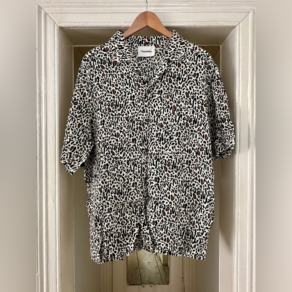 Nanushka Men's Bodil Leopard-Print Camp Shirt (sz M)